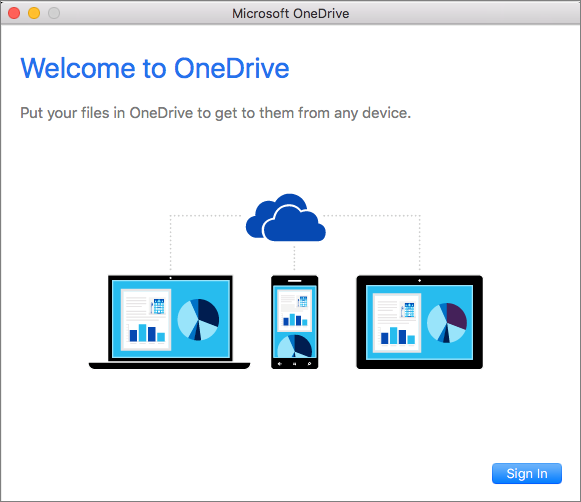 Screenshot of the Welcome page of the Welcome to OneDrive wizard for a Mac Business account
