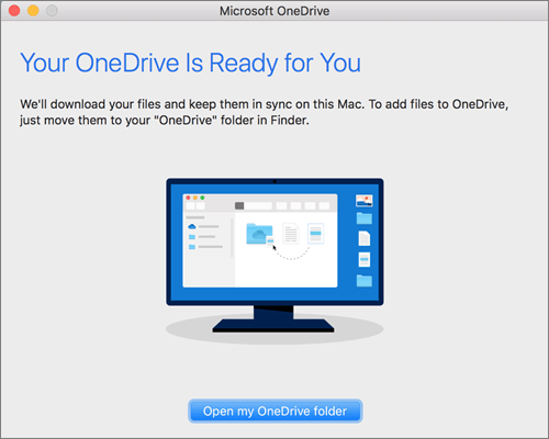 Screenshot of the last screen of the Welcome to OneDrive wizard on a Mac