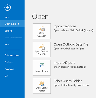 Open an Outlook data file