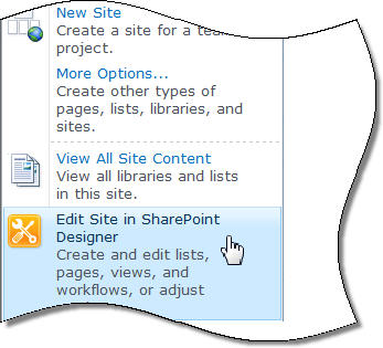 SharePoint Designer 2010 in Site Actions menu