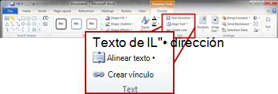 La pestaña Formato en Herramientas de dibujo en la cinta de opciones de Word 2010.