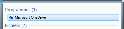 Capture d’écran de la recherche de l’application de bureau OneDrive dans Windows 7