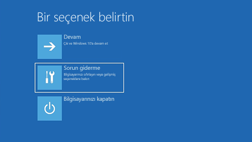 Windows Kurtarma Ortamı'nda bir seçenek ekranı belirleyin.